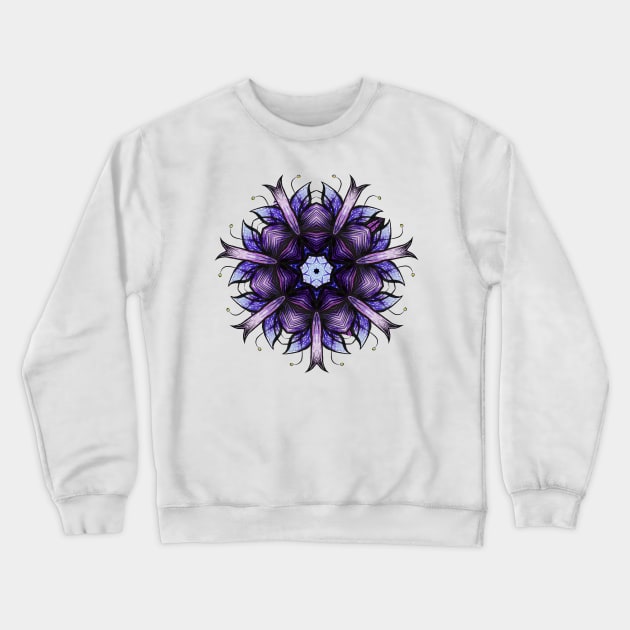 Abstract Flower Kaleidoscopic Pattern In Blue Violet Crewneck Sweatshirt by Boriana Giormova